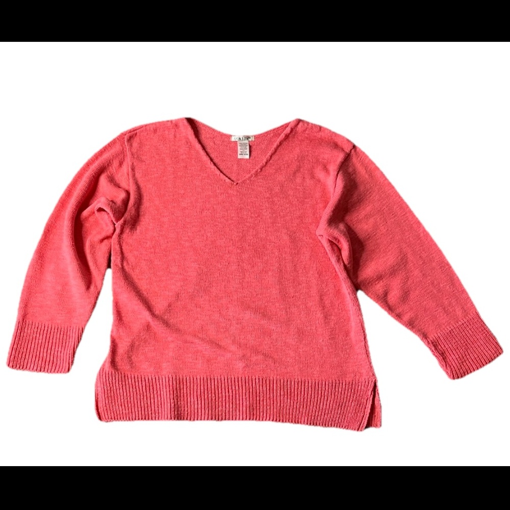 Avalin Long Sleeve Coral V-Neck Sweater 100% Cotton. One size fits most.